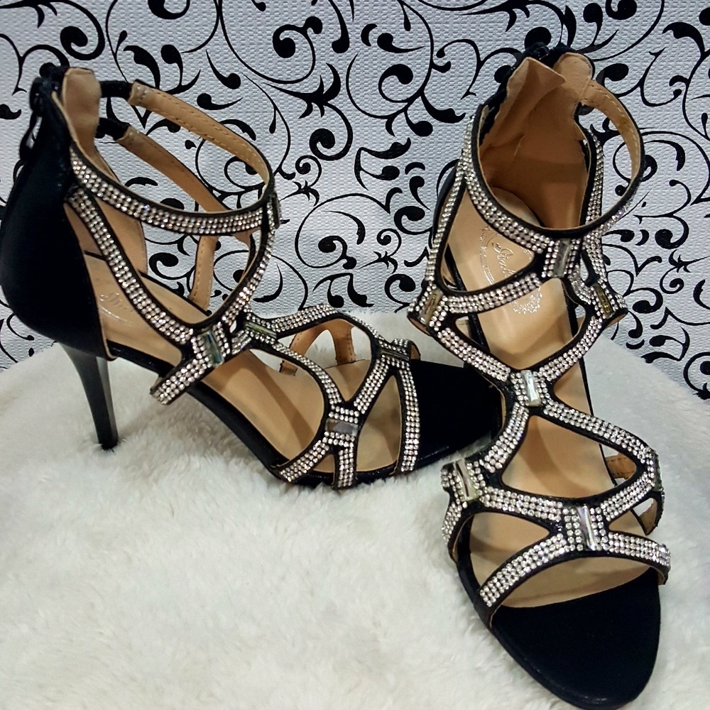 Italina strappy rhinestone heels